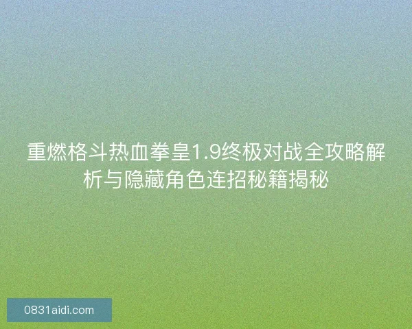 重燃格斗热血拳皇1.9终极对战全攻略解析与隐藏角色连招秘籍揭秘